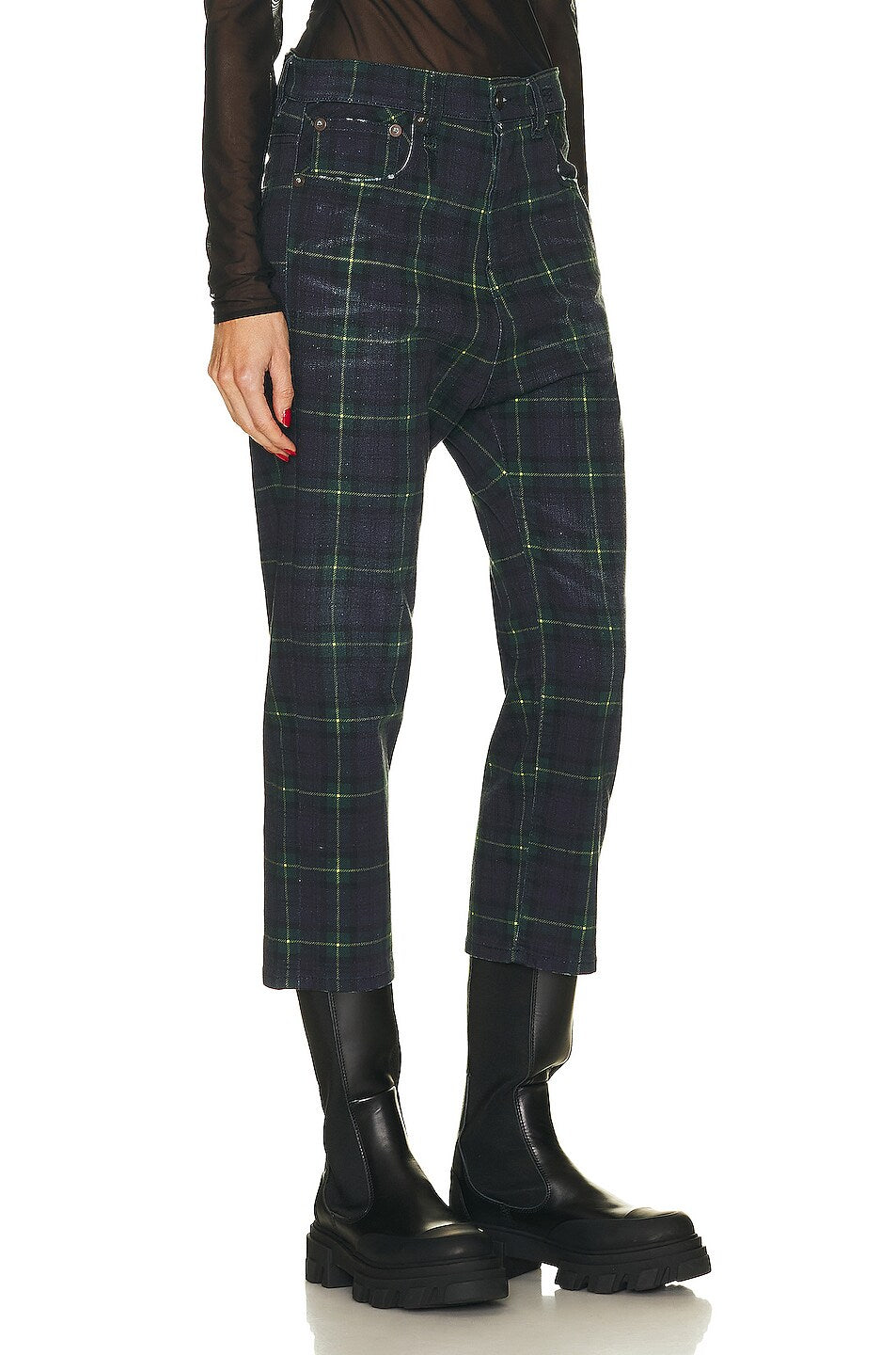 R13 Womens Lisa Baggy Tailored Drop Tartan Green Navy Pants Trousers