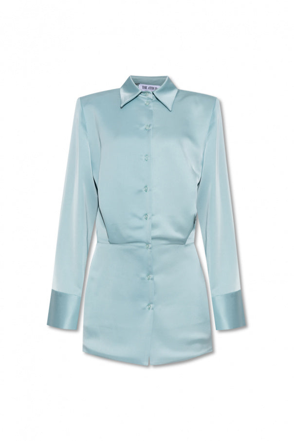 The Attico Sylvie Turquoise Satin Shirt Mini Dress