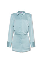 The Attico Sylvie Turquoise Satin Shirt Mini Dress