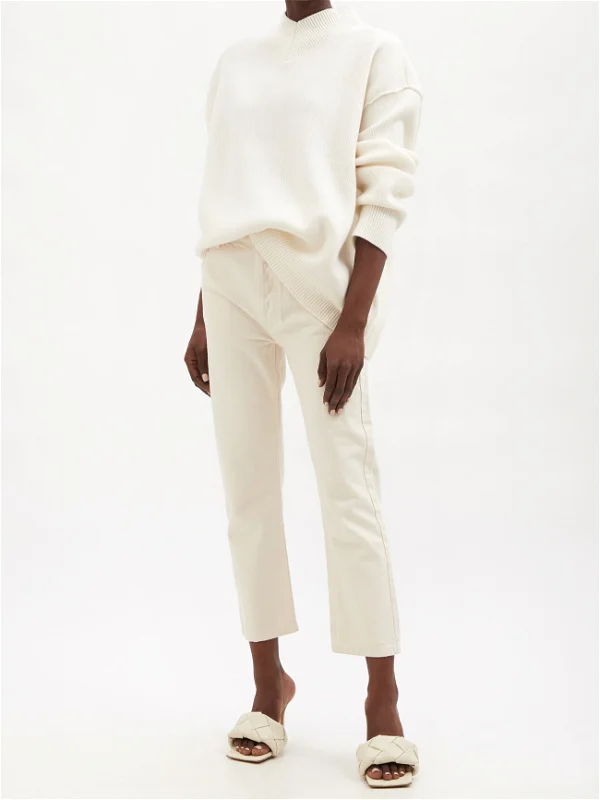 Raey Cream Ivory Organic-Cotton Straight Leg High Waist Crop Jeans - House Of Huntington