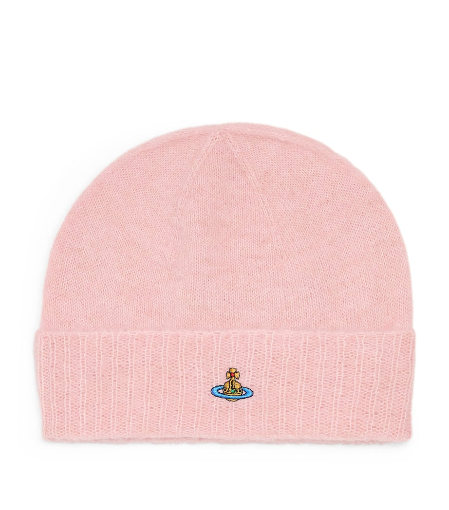 Vivienne Westwood Pink Fluffy Orb Logo Alpaca Wool Blend Beanie Hat