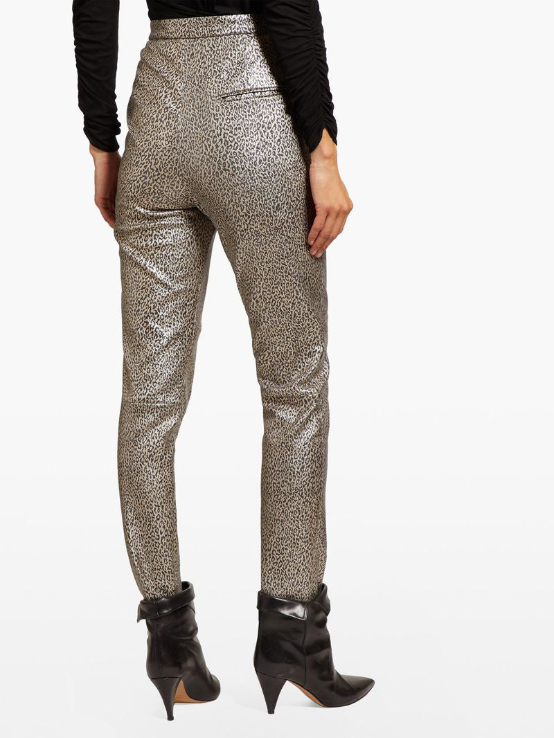 Isabel Marant Leopard Print Etienne Metallic Skinny Lambskin Leather Trousers
