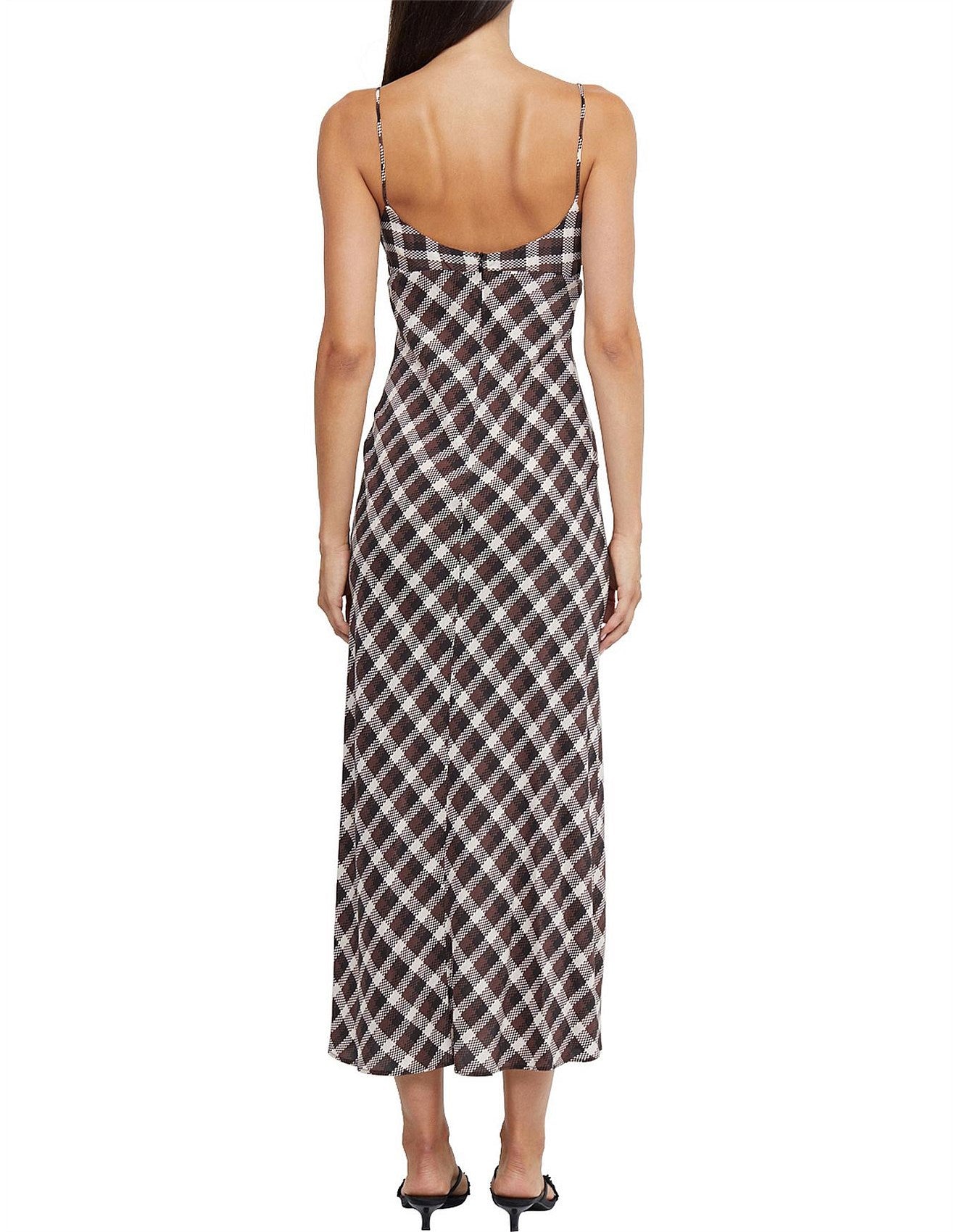 Bec + Bridge Chiara Tie Basket Weave Check Midi Dress
