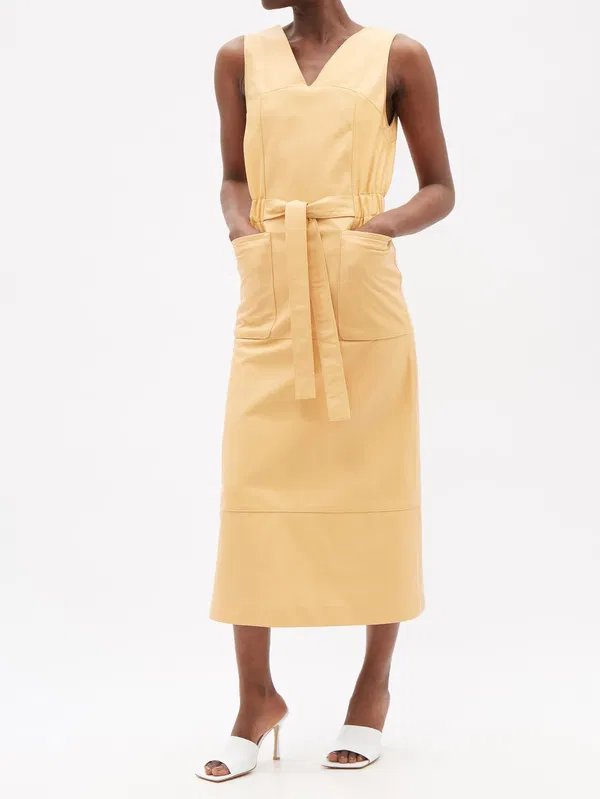 RAEY Tie-Waist Leather Tunic Yellow Dress - House Of Huntington
