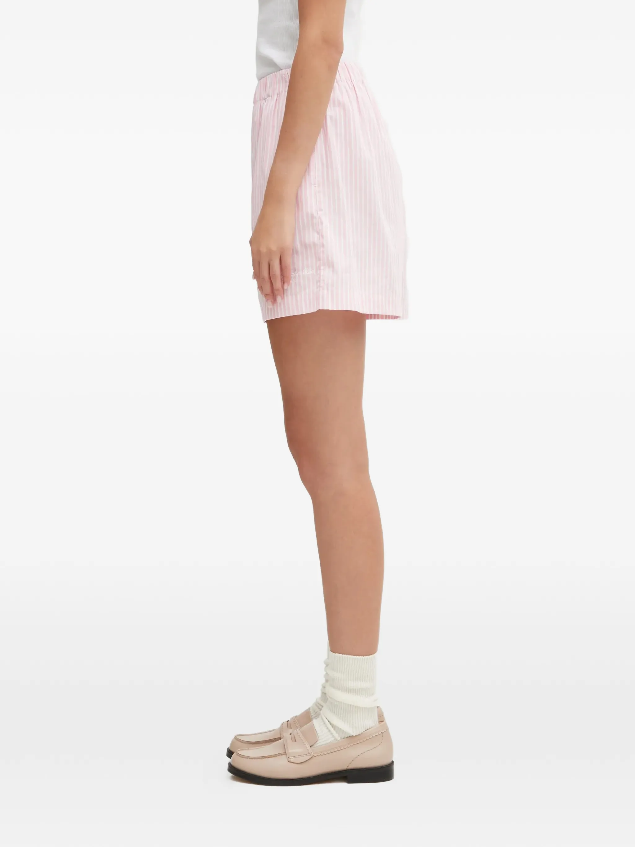 Sporty & Rich x Hotel Eden Roc Pink Striped Cotton Poplin Embroidered Boxer Style Shorts