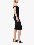 Reformation x Laura Harrier Alycia Black Knit Ruched Off Shoulder Midi Dress