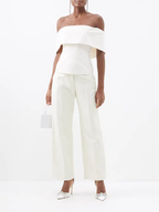 STAUD Giselle Off-The-Shoulder Ivory White Crepe Top