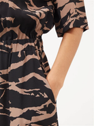 RAEY Camo-Tiger Print Silk Cinched Elastic Waist Wide-Leg Jumpsuit - House Of Huntington