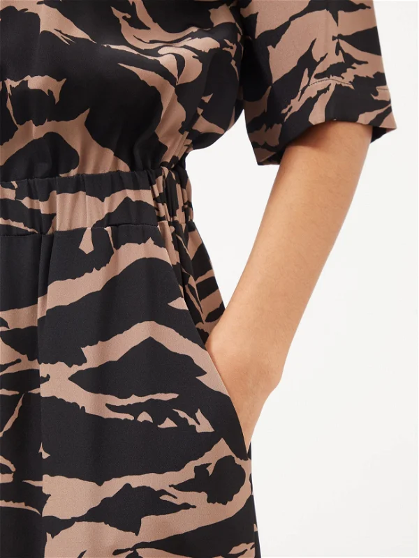 RAEY Camo-Tiger Print Silk Cinched Elastic Waist Wide-Leg Jumpsuit - House Of Huntington