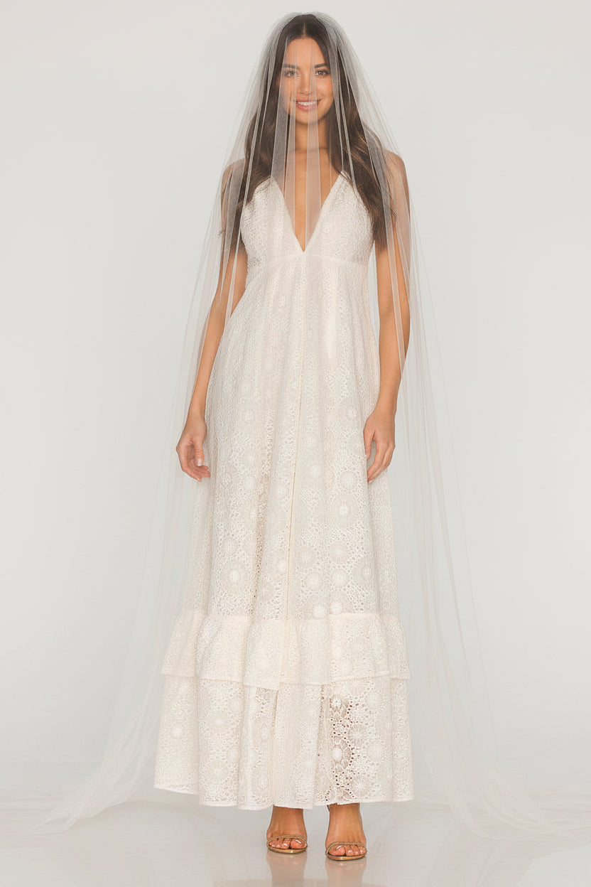 LoveShackFancy Bridal White Romantic Lace Bow Back Wedding Gown - House Of Huntington