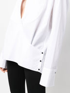 MAXIMILIAN DAVIS White Midnight Plastron Wrap Cotton Poplin Shirt - House Of Huntington