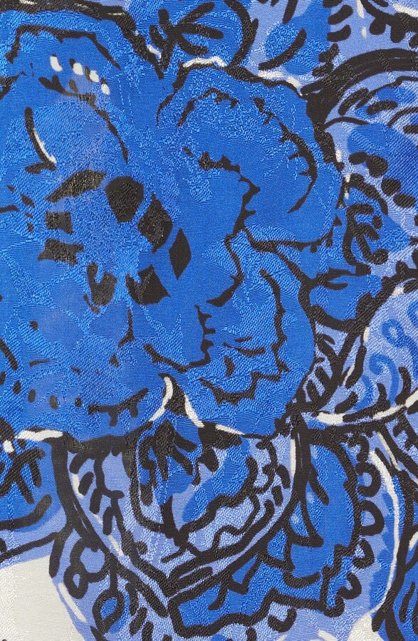 JOHANNA ORTIZ Gotas De Fuego Cutout Draped Floral-Jacquard Blue Midi Dress - House Of Huntington