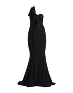 Alexandre Vauthier Black Bow Detail One Shoulder Crepe Gown