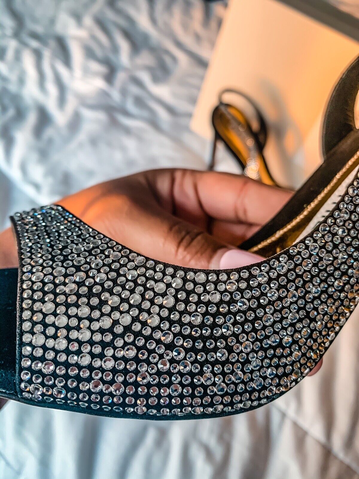 Alexandre Vauthier Black Crystal Studded Amber Sandal Slingback Open Toe High Heels - House Of Huntington