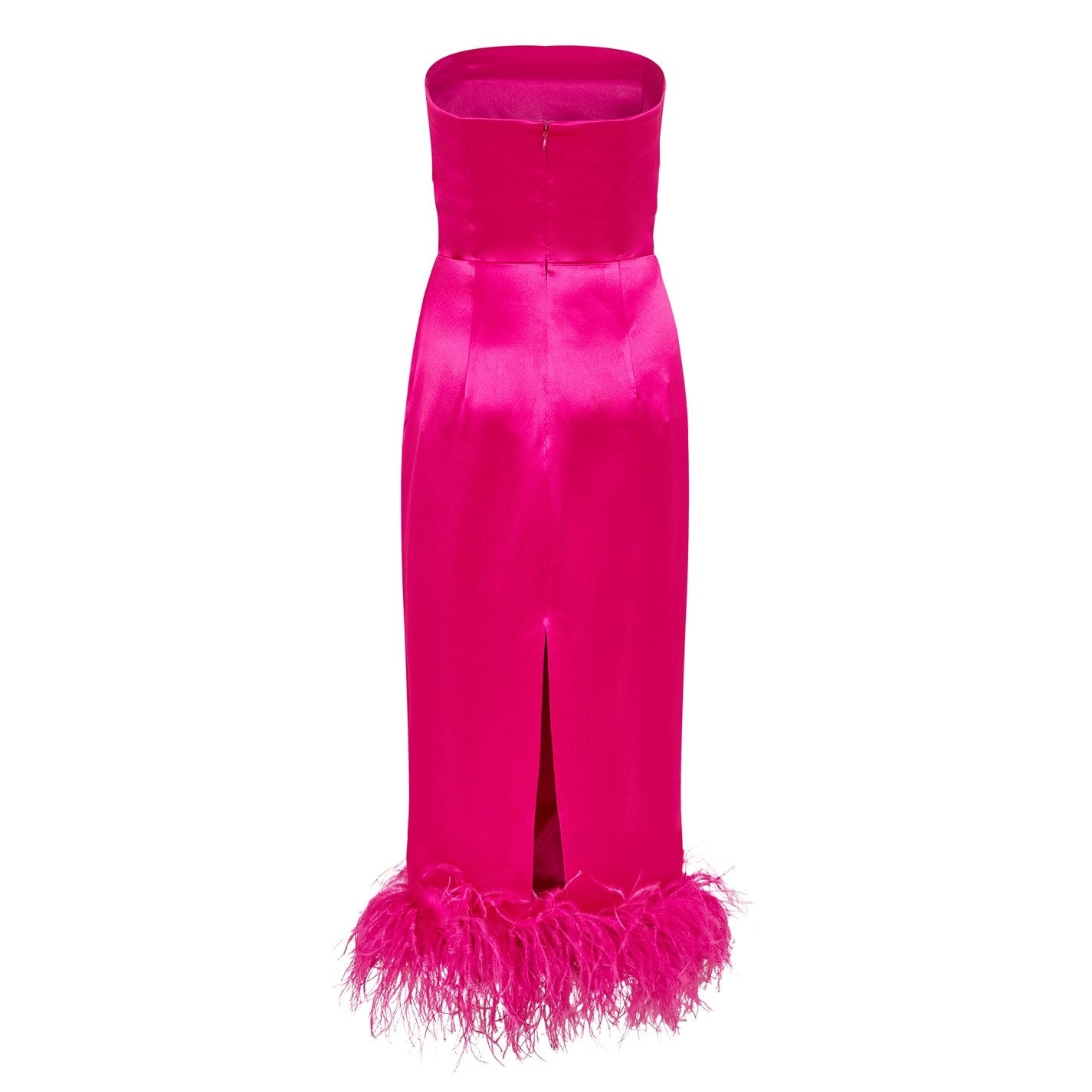 16Arlington Fuchsia Pink Himawari Feather Trim Satin Strapless Mini Dress