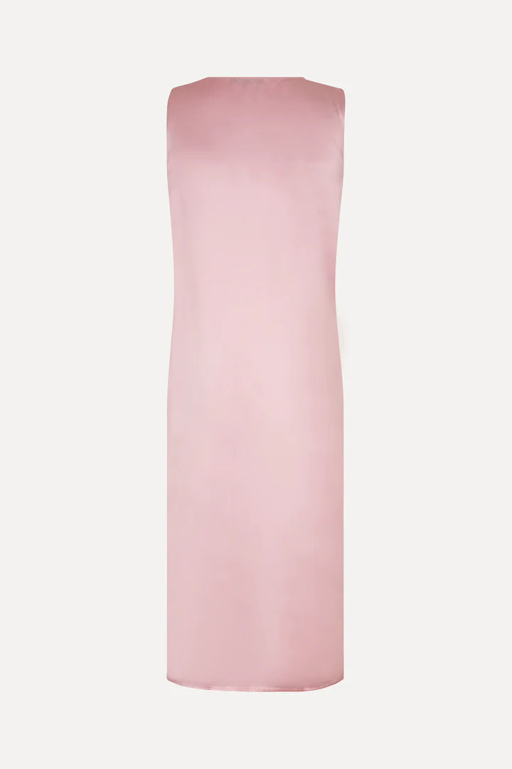 Stine Goya Pink Semi Heavy Satin V-Neck Sleeveless Midi Dress