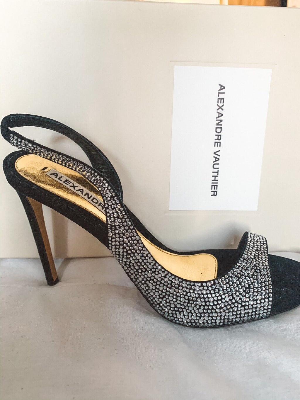 Alexandre Vauthier Black Crystal Studded Amber Sandal Slingback Open Toe High Heels - House Of Huntington