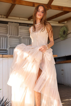 Amy Jane London Champagne Regency Era Corset Bodice Tulle Florence Gown - House Of Huntington