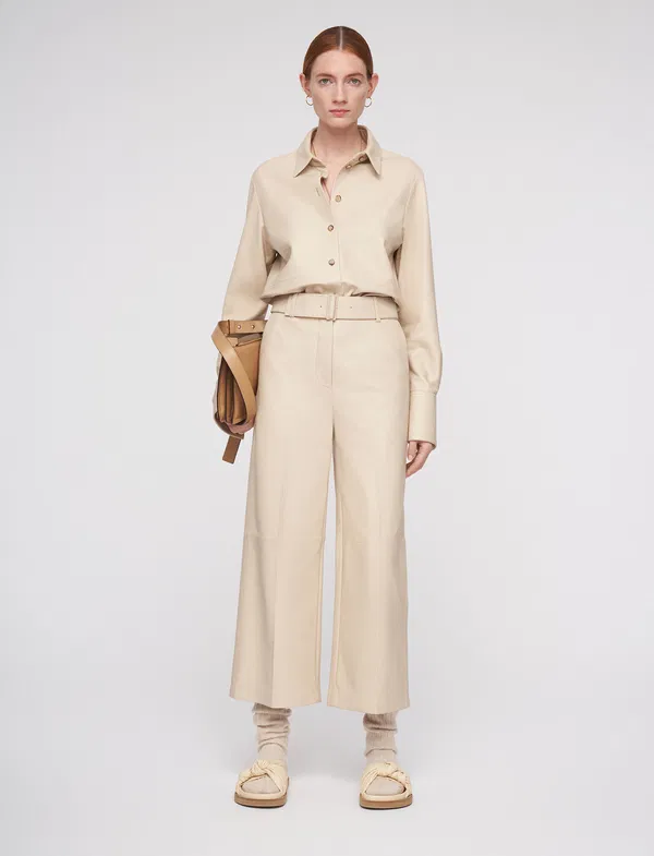 Joseph Nappa Leather Chai Taja High Waist Belted Wide Leg Crop Trousers - House Of Huntington