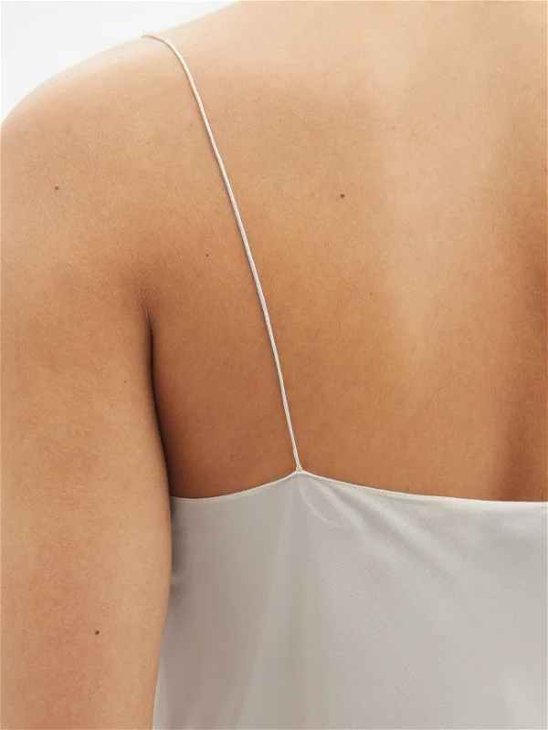 Raey Thin-Strap Silk Crepe De Chine Light Grey Slip Dress - House Of Huntington