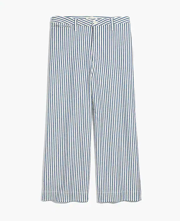 Madewell Emmett Wide-Leg Crop Pants Trousers in Herringbone Railroad Stripe - House Of Huntington