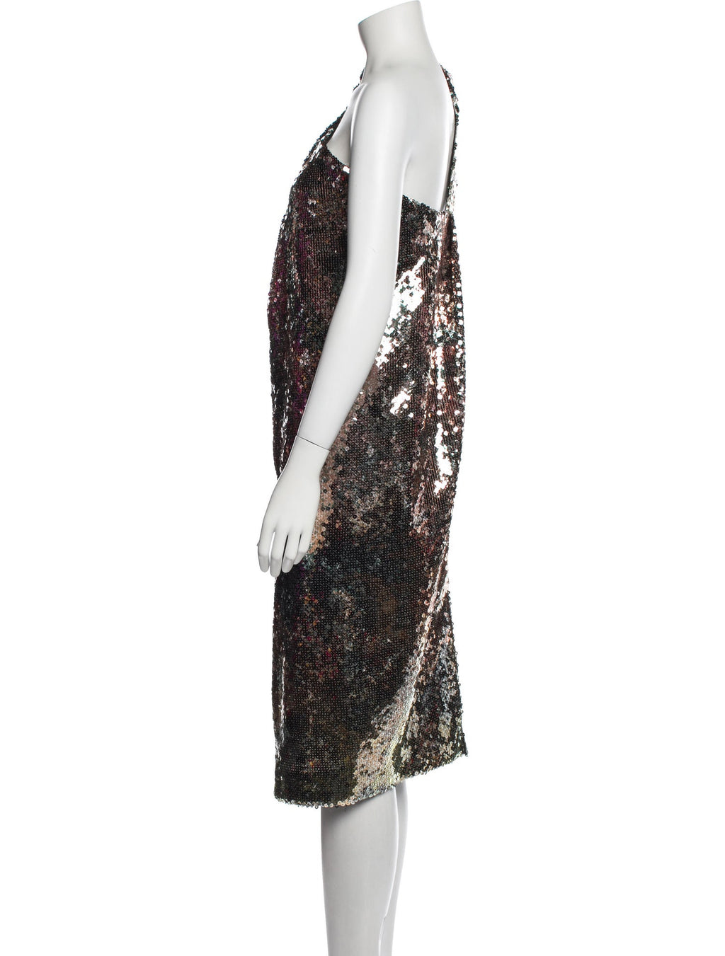 Halpern Sequinned One Shoulder Rainbow Party Dress