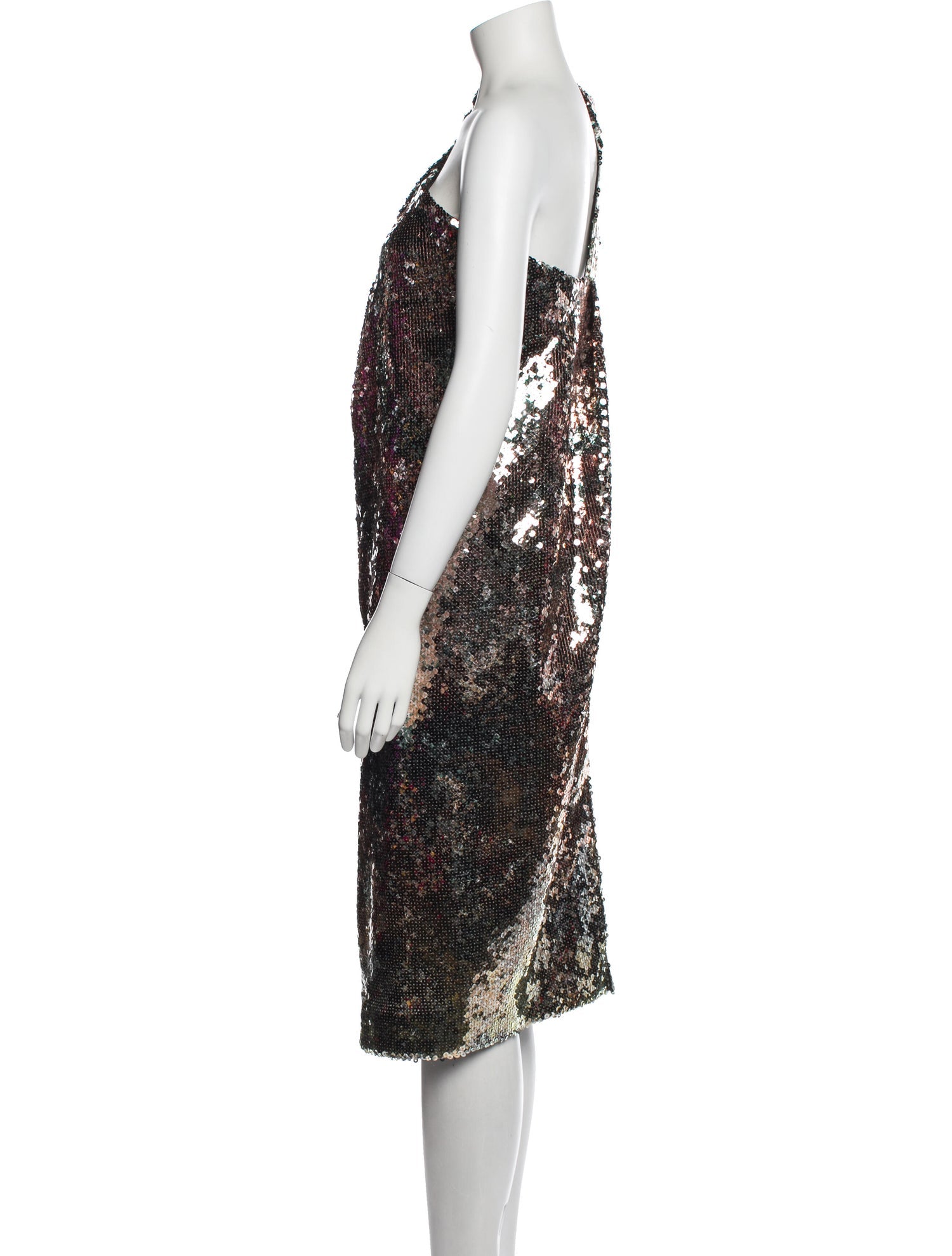 Halpern Sequinned One Shoulder Rainbow Party Dress