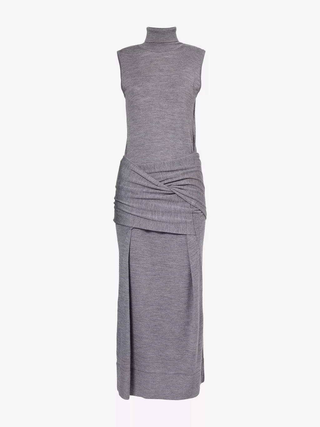 Toteme Turtle Neck Draped Grey Wool-Silk Knit Maxi Dress
