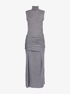 Toteme Turtle Neck Draped Grey Wool-Silk Knit Maxi Dress