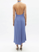RAEY Blue Halterneck Draped-Front Wraparound Silk Dress - House Of Huntington