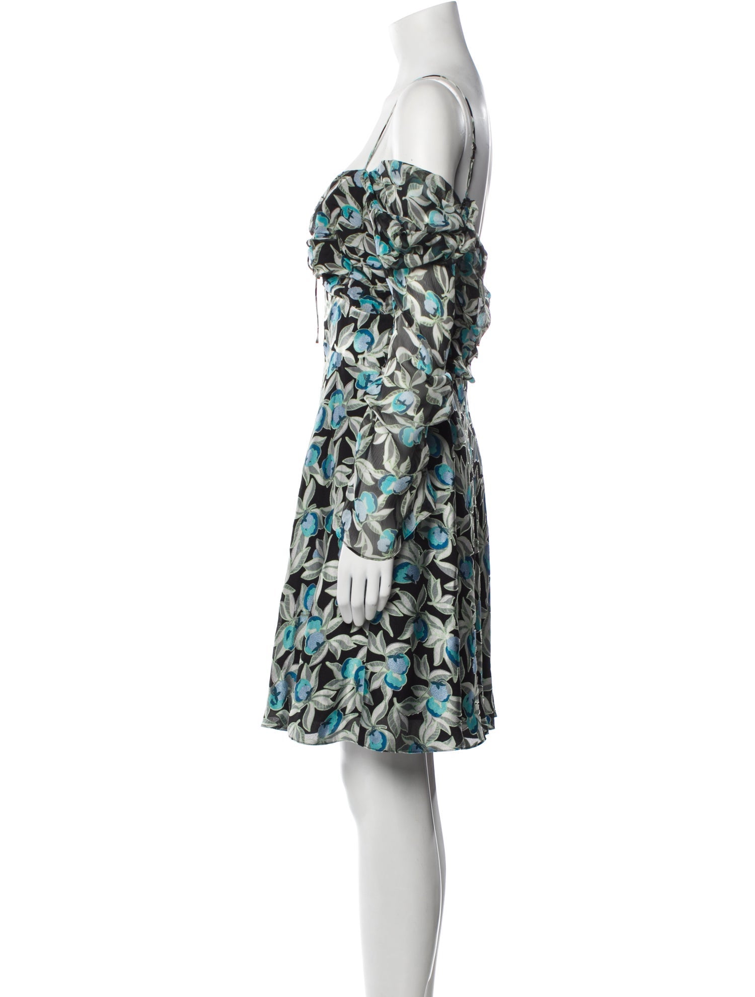 Diane Von Furstenberg DVF Josephina Devore Blue Floral Off Shoulder Prairie Mini Dress - House Of Huntington