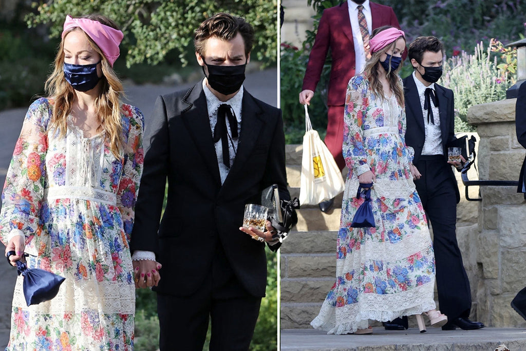 The Vampire's Wife Navy Blue Silk Ruffle Trim Face Mask - House Of Huntington