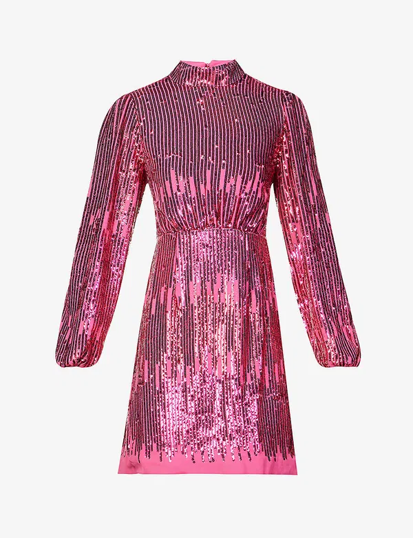 Rixo Pink Sequinned Lara Mini Dress
