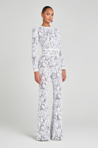 NADINE MERABI White Lace Sequinned Jumpsuit lengan panjang