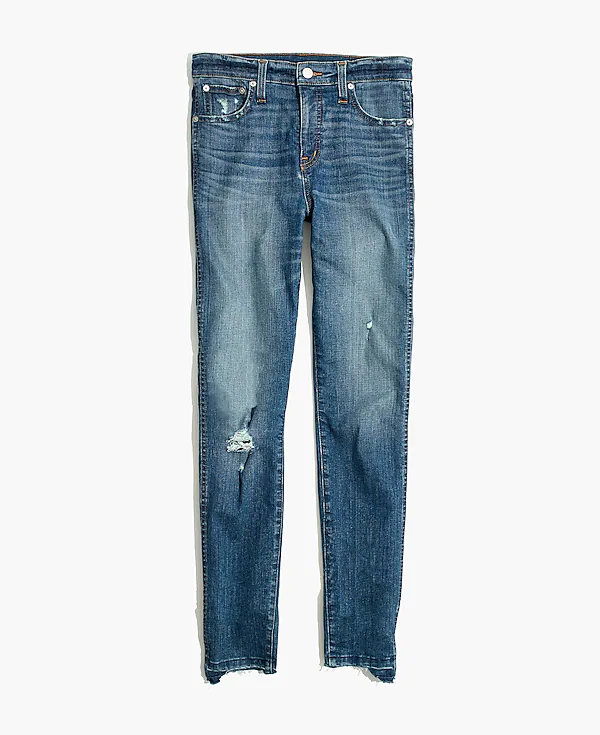 Jean skinny taille haute Madewell 10 pouces : édition à ourlet asymétrique