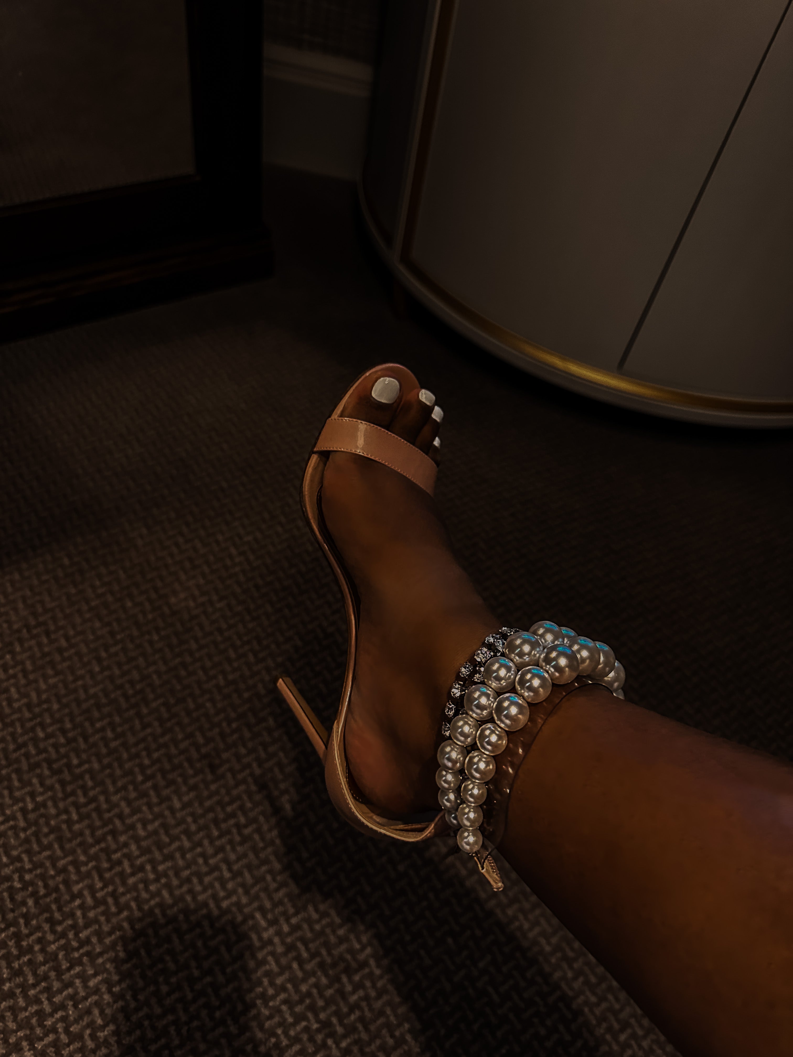 Alexandre Vauthier Pearl Crystal Ankle Strap Pink Sandal High Heels - House Of Huntington