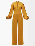 TALLER MARMO Huston Backless Balloon-Sleeve Crepe Yellow Gold Jumpsuit - House Of Huntington