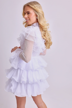 Amy Jane London White Long Sleeve Ruffle Tiered Detail Flared Evalina Mini Dress - House Of Huntington