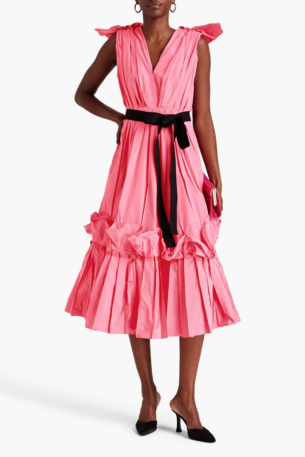 ROKSANDA Pink Eniola Taffeta Ruffled Satin Midi Dress - House Of Huntington