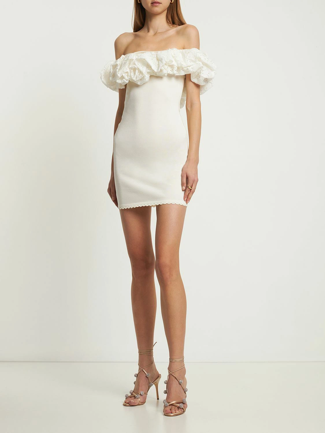 Alexandra Vauthier White Voluminous Ruffle Trim Off Shoulder Mini Dress - House Of Huntington