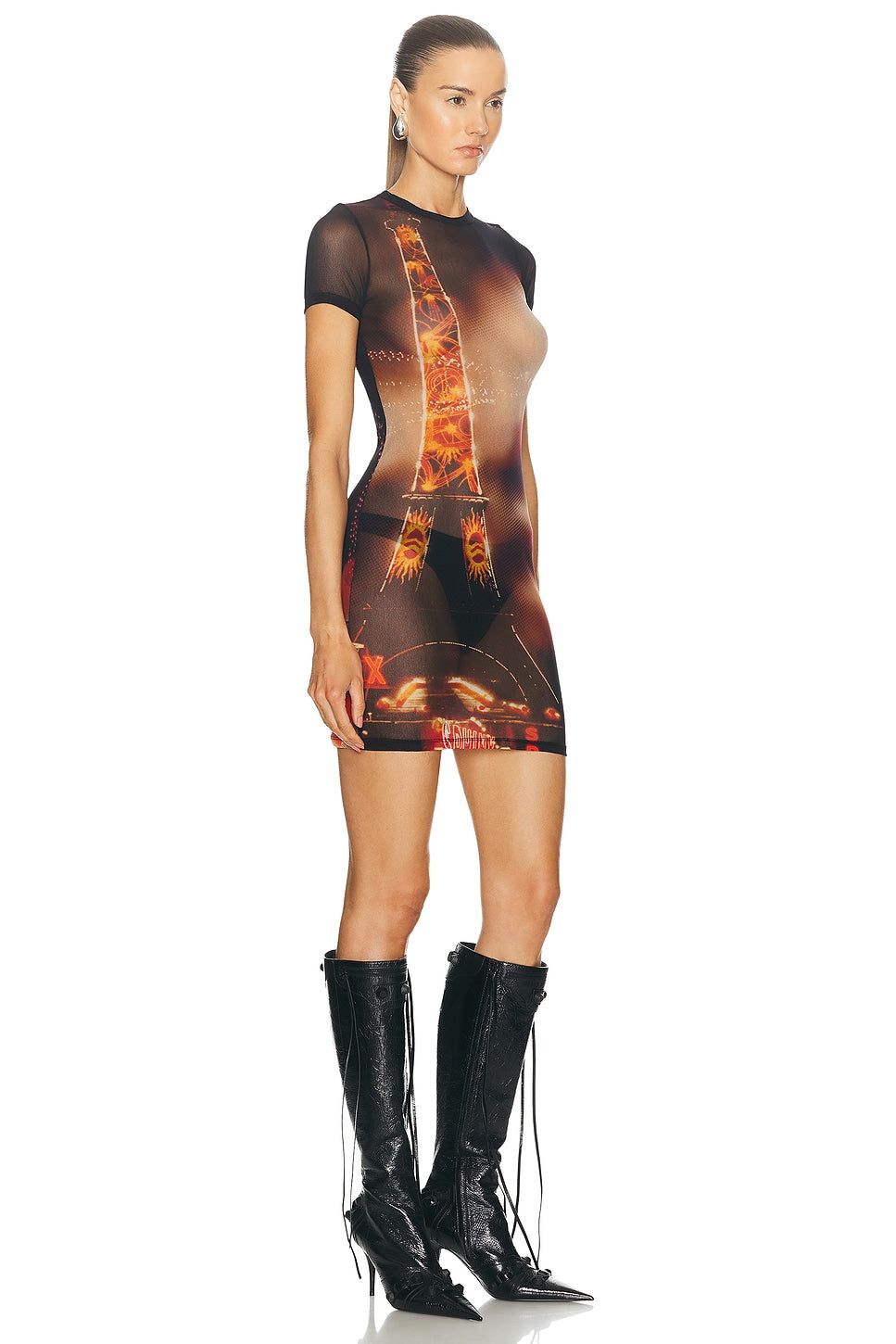 Jean Paul Gaultier Pigalle Paris Print Mesh Mini Dress