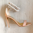Alexandre Vauthier Pearl Crystal Ankle Strap Pink Sandal High Heels - House Of Huntington