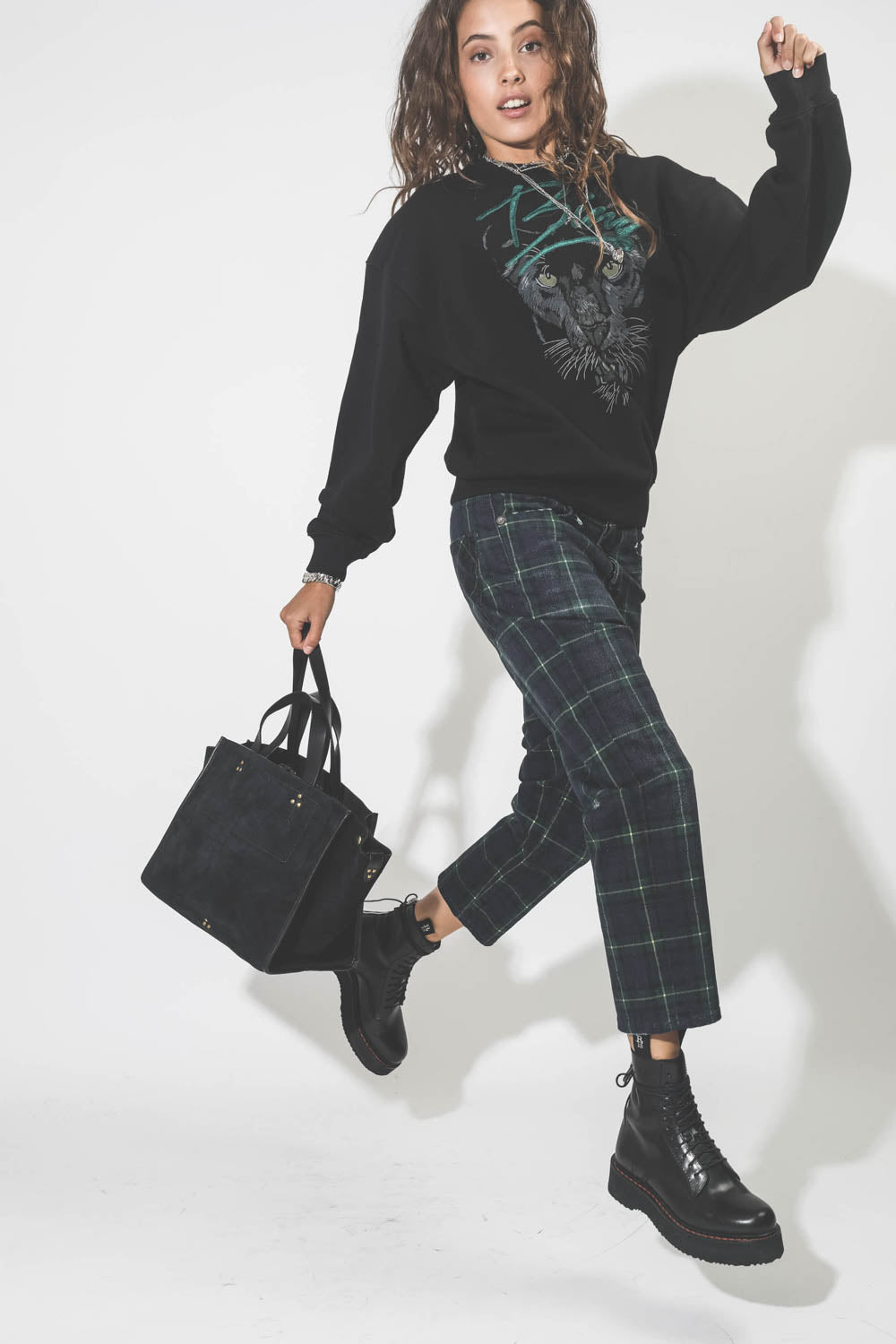 R13 Womens Lisa Baggy Tailored Drop Tartan Green Navy Pants Trousers