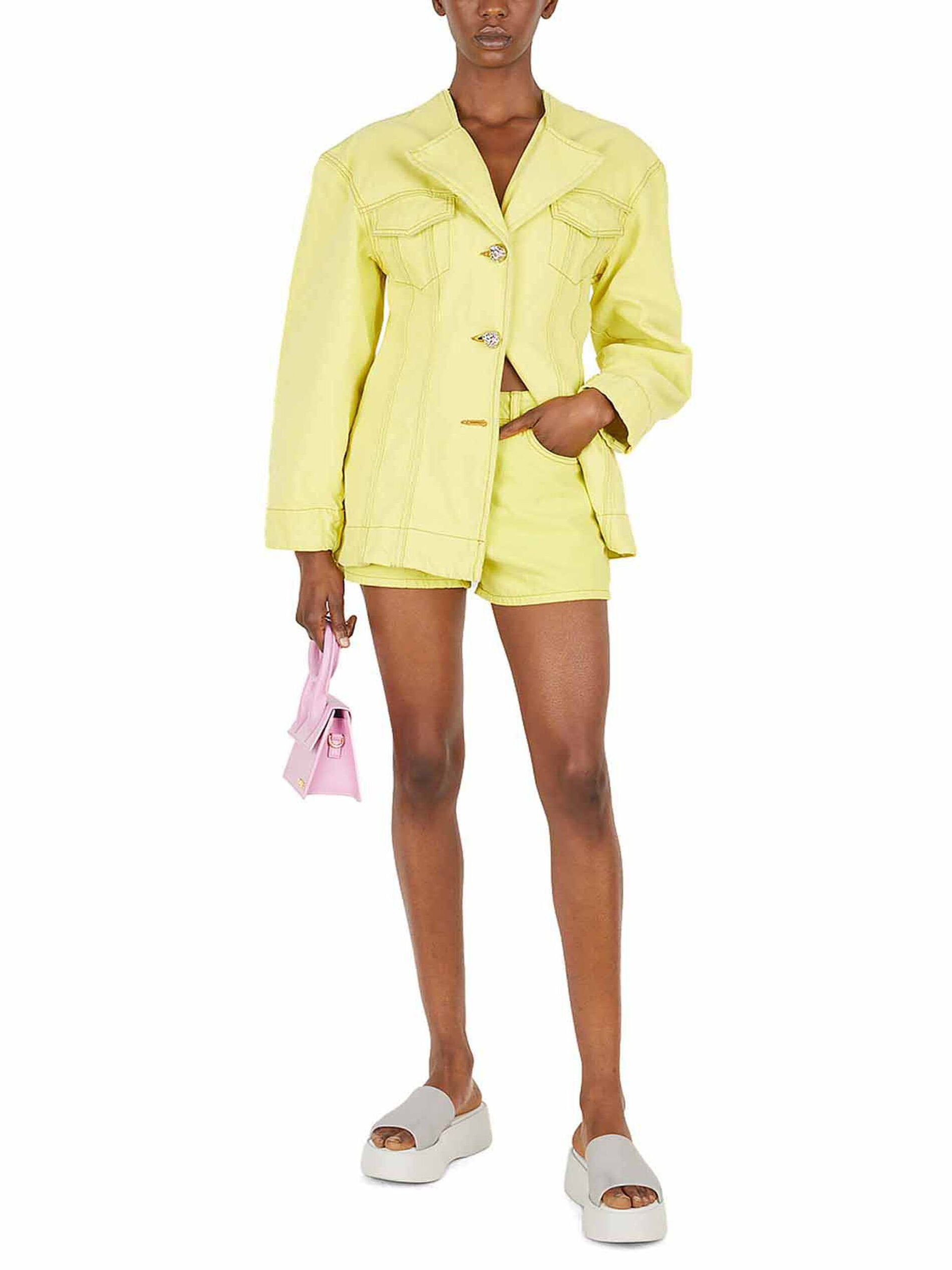 Ganni Yellow Denim Logo Shorts