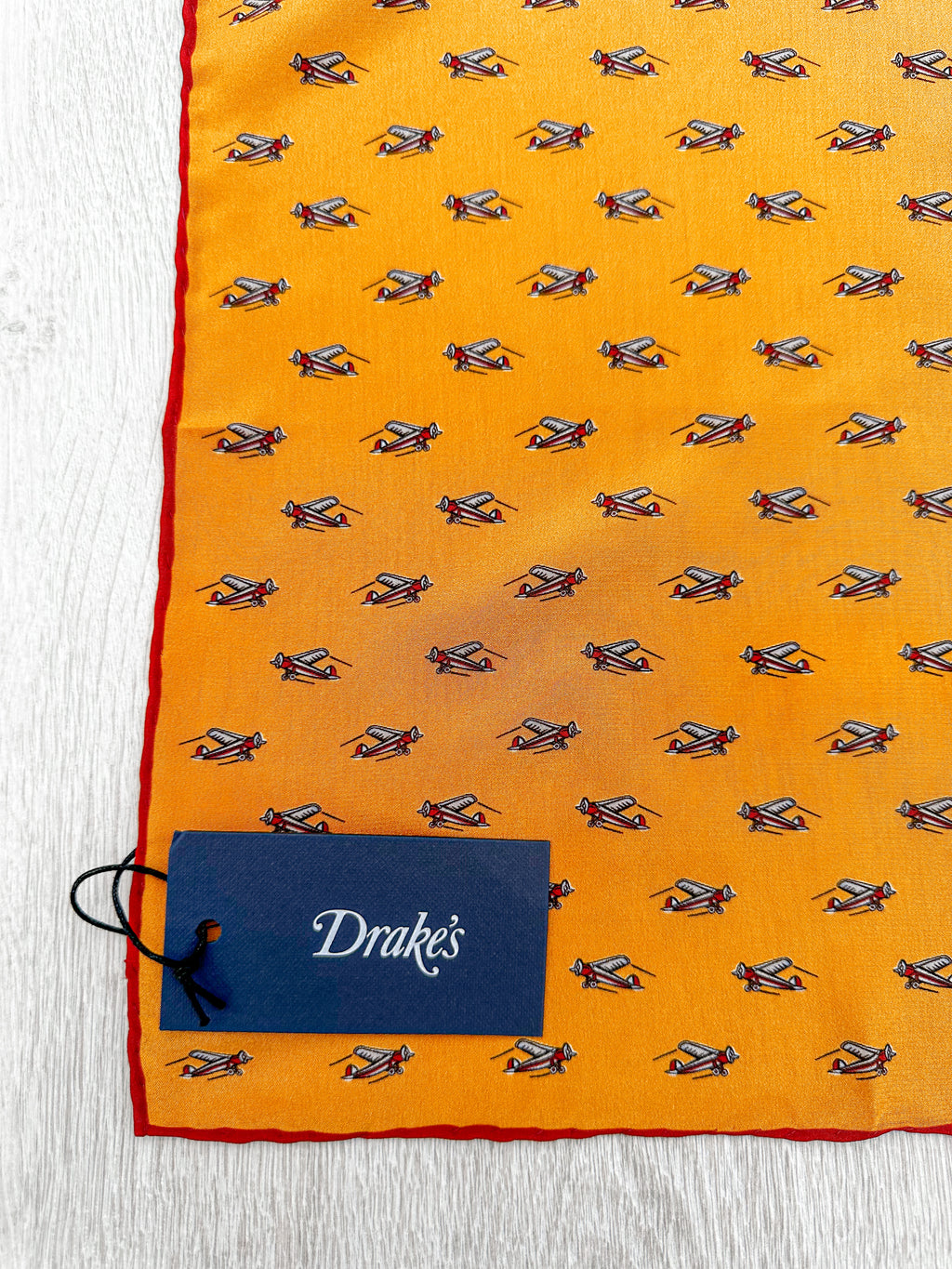 Drake's Mustard Red Airplane Pocket Square - House Of Huntington
