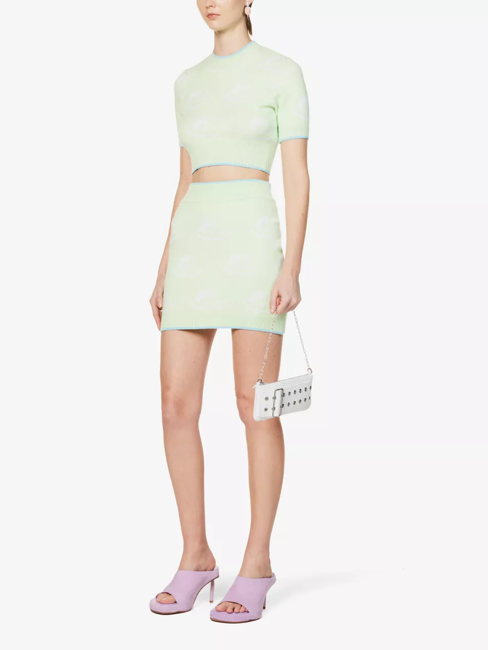 Fiorucci Green Cherubs Angels Intarsia Knit Mini Skirt