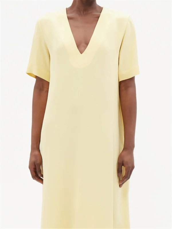 RAEY Yellow Low V-Neck Silk T-Shirt Maxi Dress - House Of Huntington