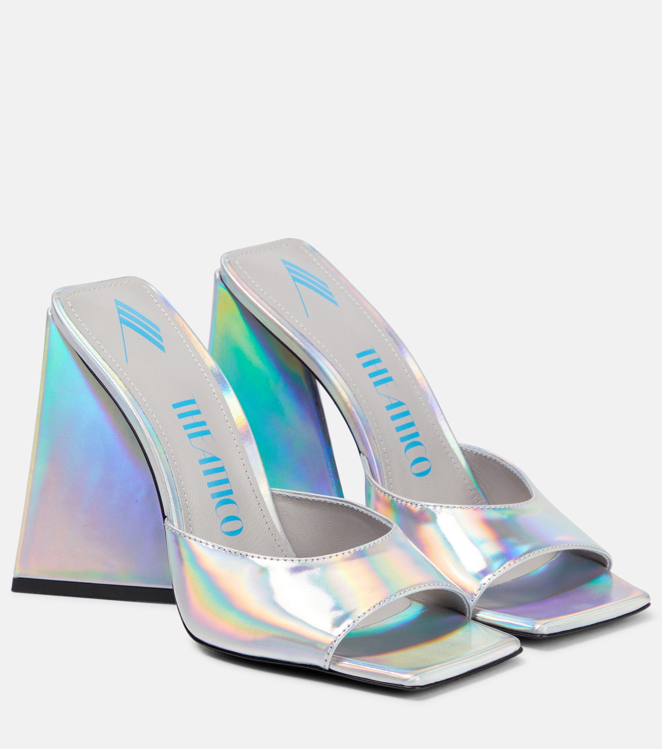 The Attico Devon Iridescent Holographic Silver High Heel Mules