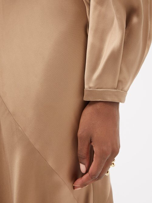 Gabriela Hearst Peyton Plunge Back Silk Satin Camel Brown Dress