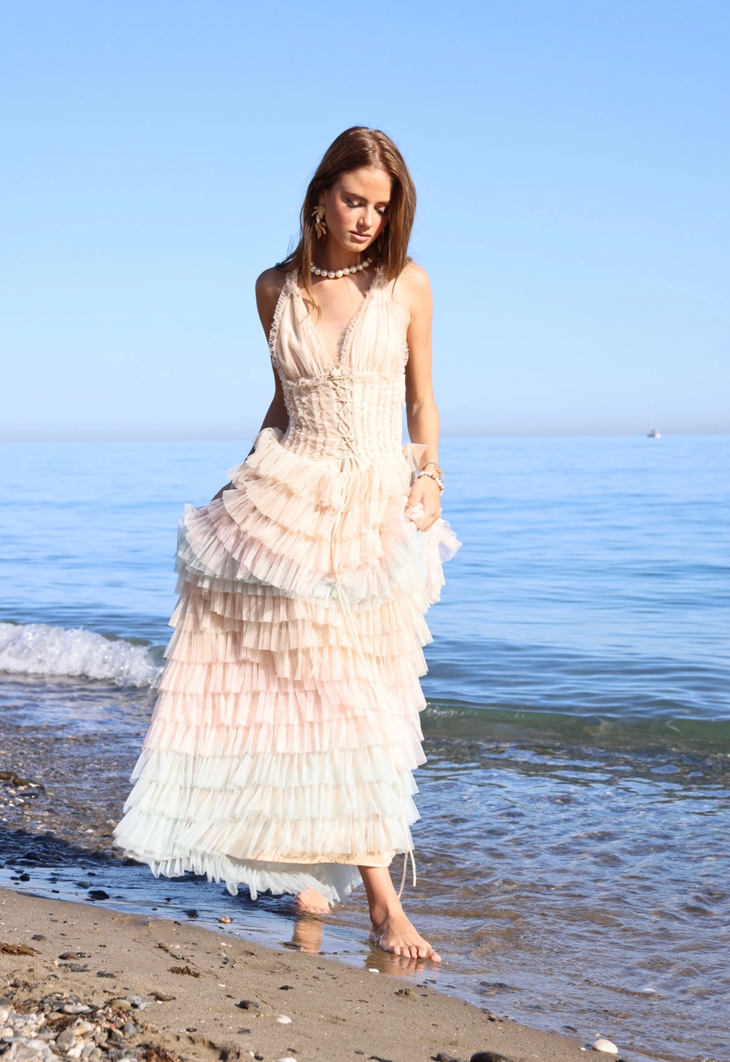 Amy Jane London Iris Dusty Corset Bodice Ruffle Tulle Layered Fairytale Gown - House Of Huntington